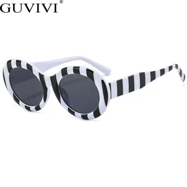 Retro Zebra Stripes Oval Sunglasses – UV400 Blue Gray Shades for Women & Men