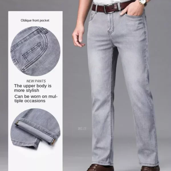 High Waist Stretch Denim Straight Jeans – Lightweight, Business Casual for Men