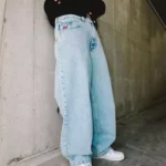 Men's Y2K Wide-Leg Streetwear Jeans - Hip Hop Embroidered Denim