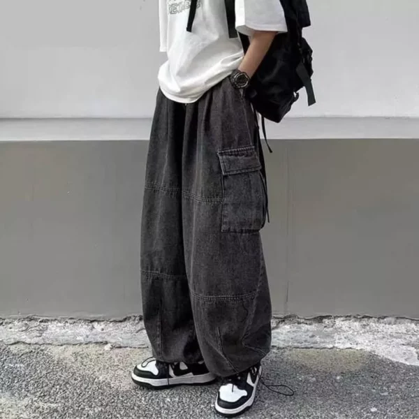 Men's Wide Leg Baggy Jeans - Casual Streetwear Autumn Trousers with Pockets - Image 3