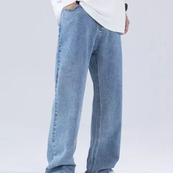 2023 Autumn Vintage Blue Straight-Leg Jeans – Casual Wide-Leg Denim Trousers