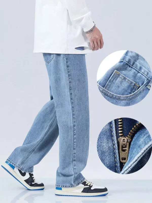 2023 Autumn Vintage Blue Straight-Leg Jeans - Casual Wide-Leg Denim Trousers - Image 3