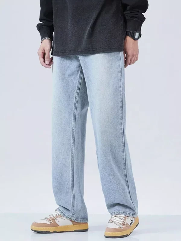 2023 Autumn Vintage Blue Straight-Leg Jeans - Casual Wide-Leg Denim Trousers - Image 5