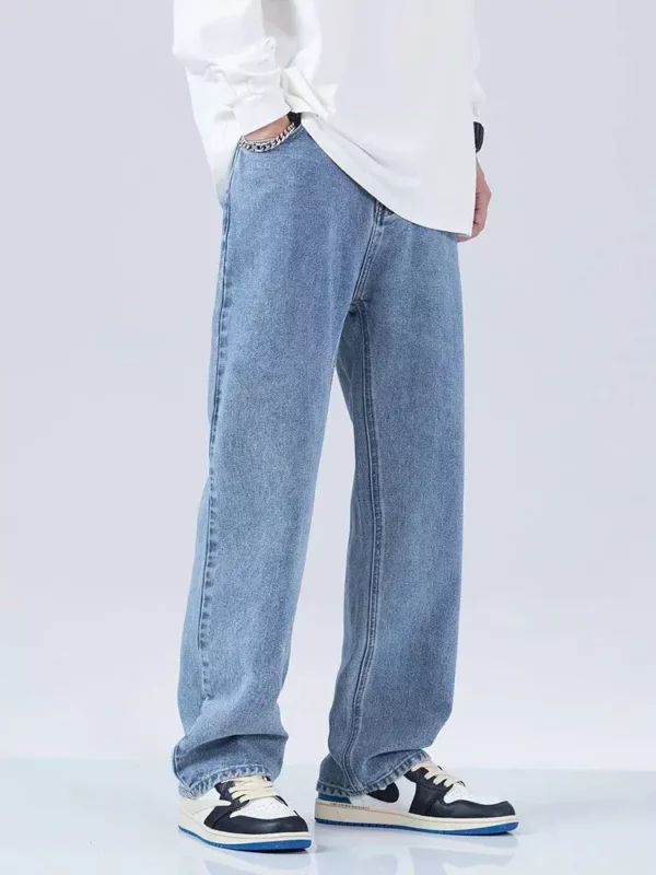 2023 Autumn Vintage Blue Straight-Leg Jeans – Casual Wide-Leg Denim Trousers