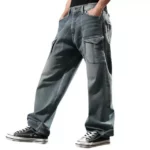 1960s Inspired Men's Wide-Leg Cargo Jeans - Vintage Baggy Denim