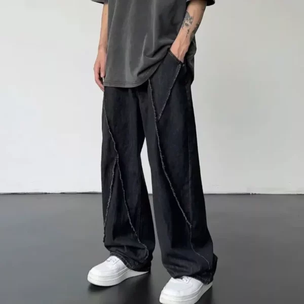 2023 Trendy Patchwork Denim Wide-Leg Men's Jeans | Oversized Streetwear - Image 6