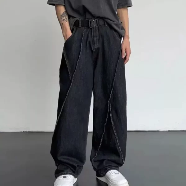 2023 Trendy Patchwork Denim Wide-Leg Men’s Jeans | Oversized Streetwear