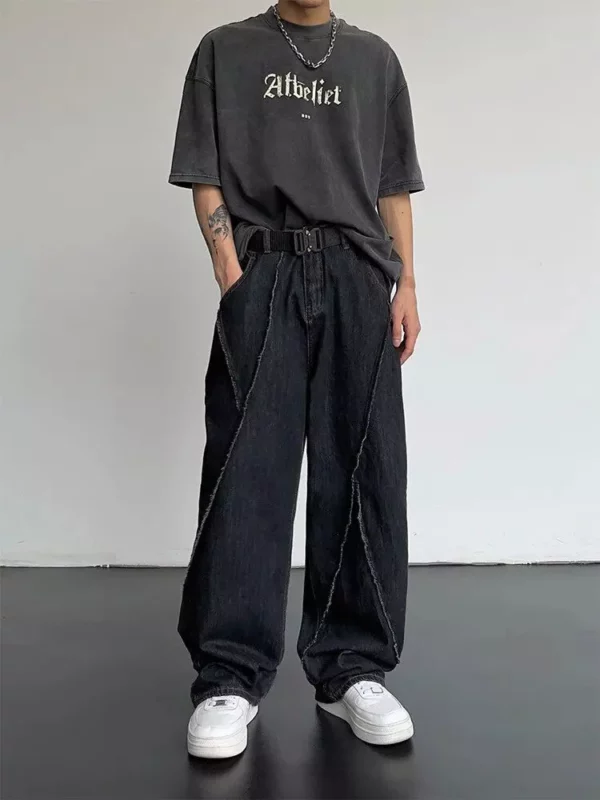 2023 Trendy Patchwork Denim Wide-Leg Men’s Jeans | Oversized Streetwear