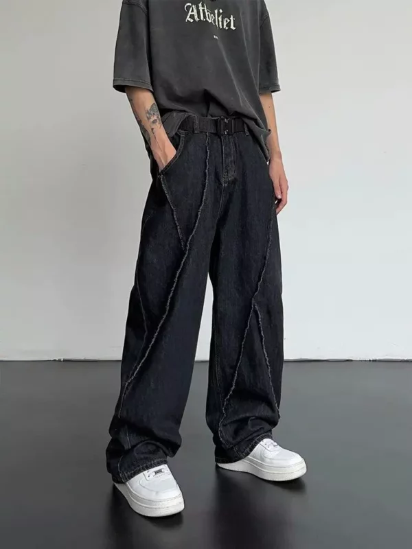 2023 Trendy Patchwork Denim Wide-Leg Men’s Jeans | Oversized Streetwear