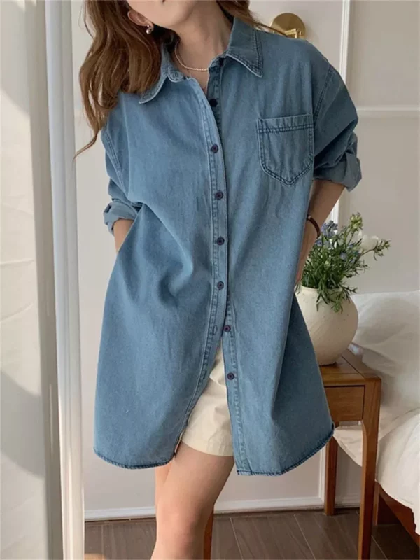 Summer Breeze Denim-Style Blouse – Casual Floral Office Wear