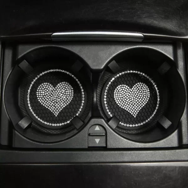 2PCS Heart-Shaped Diamond Car Cup Holder Mats - Image 4