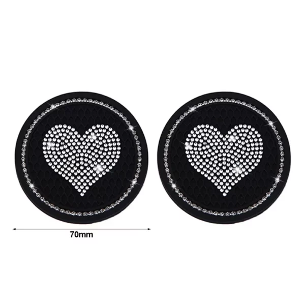 2PCS Heart-Shaped Diamond Car Cup Holder Mats - Image 5