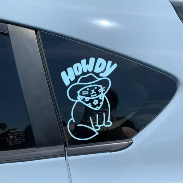 Howdy Cat Cartoon Vinyl Decal - Image 3