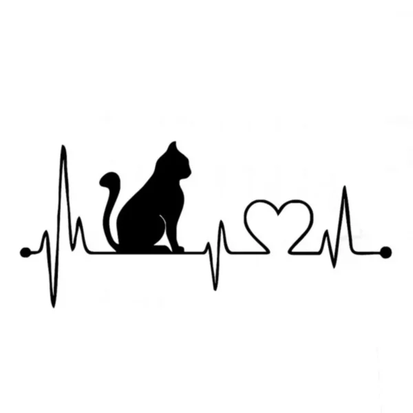 Cat Electrocardiogram Car Decal – Cute EKG Cat Cartoon Sticker for Vehicles & Home Decor