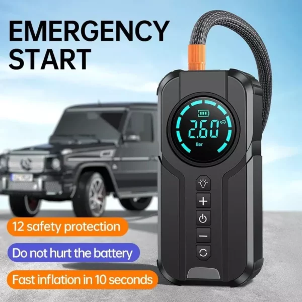 Multi-Function Portable Car Jump Starter with Air Compressor, Power Bank, and Emergency Light - Image 4