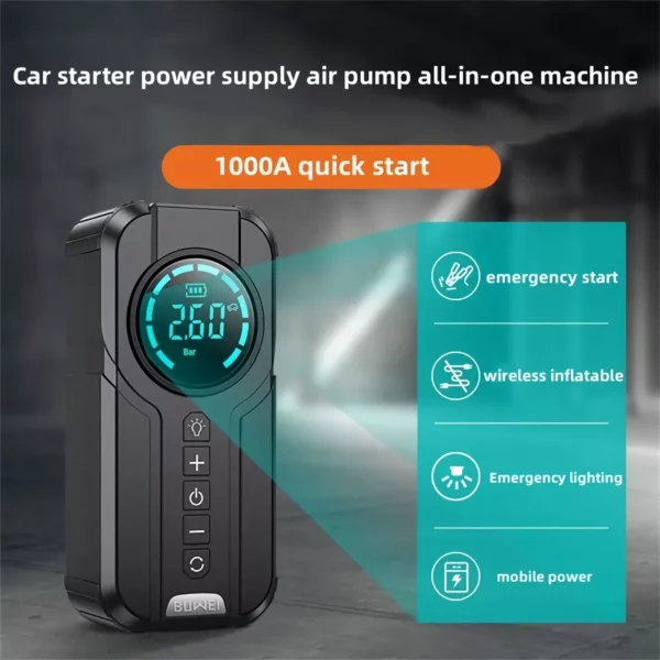 Multi-Function Portable Car Jump Starter with Air Compressor, Power Bank, and Emergency Light - Image 6