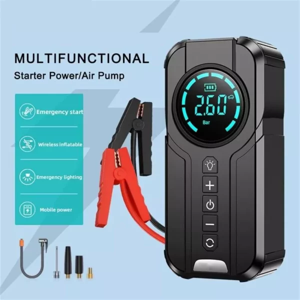 Multi-Function Portable Car Jump Starter with Air Compressor, Power Bank, and Emergency Light