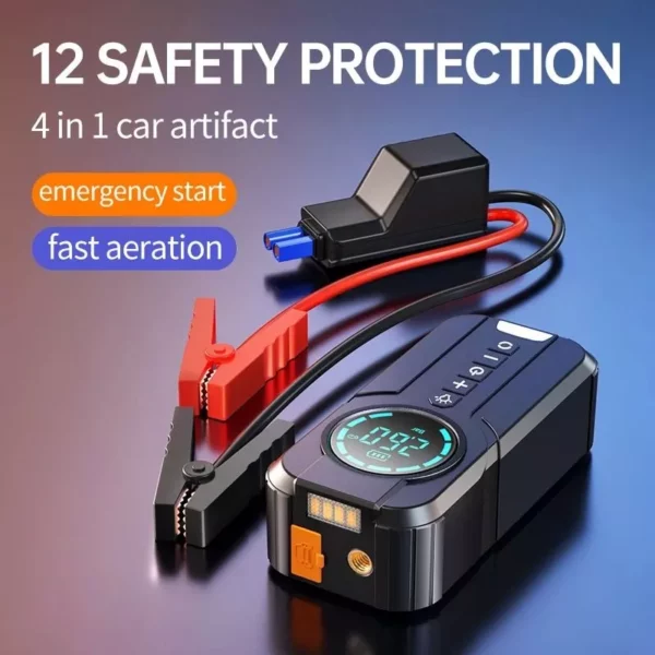 Multi-Function Portable Car Jump Starter with Air Compressor, Power Bank, and Emergency Light