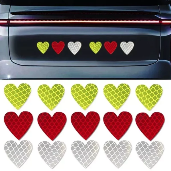 Heart-Shaped Reflective Safety Decals for Cars & Bikes