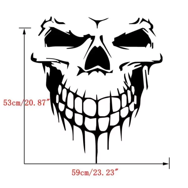 18" Matte Black Skull Hood Decal - Image 5