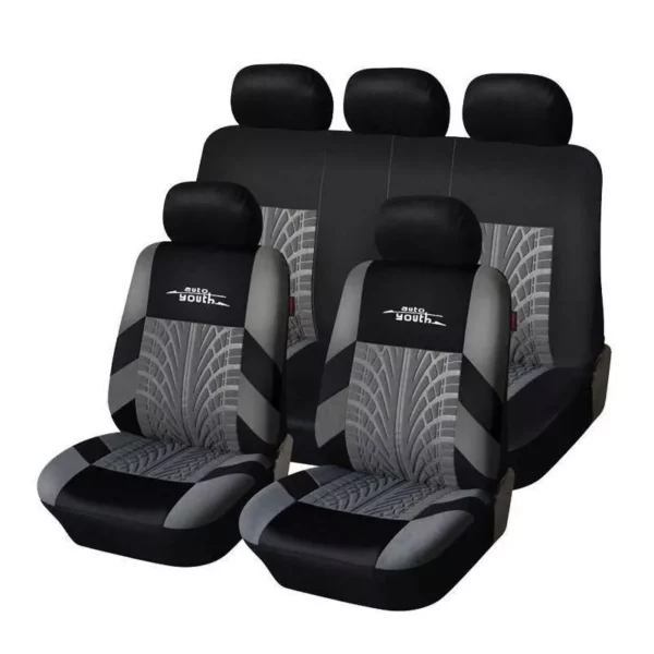 Universal Fit Embroidered Car Seat Covers with Tire Track Detail