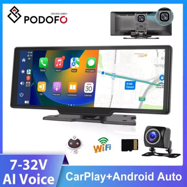 10.26″ Wireless Car Mirror Monitor with Video Recording & Carplay Integration