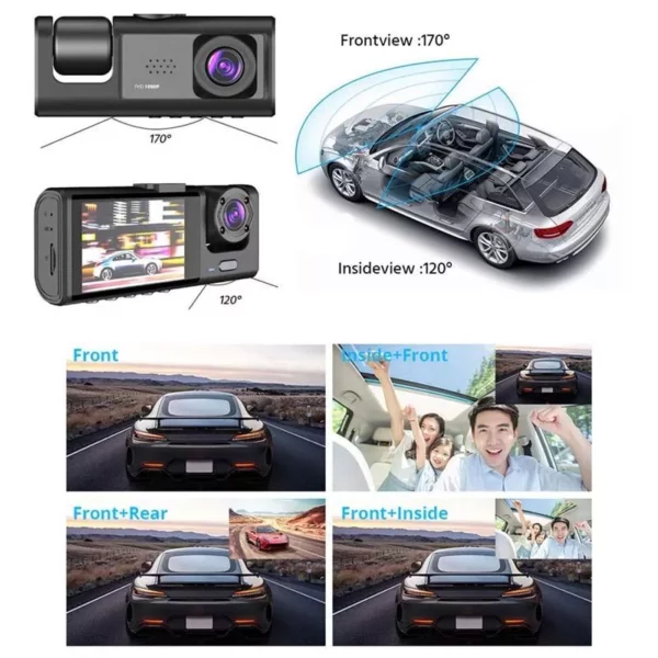 1080P Triple-Lens Dash Cam with IR Night Vision