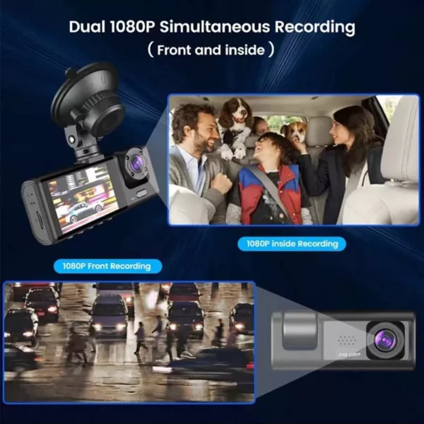 1080P Triple-Lens Dash Cam with IR Night Vision