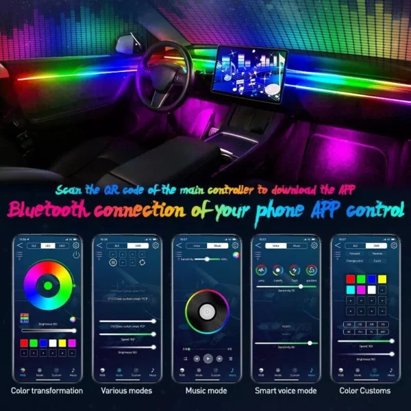 Universal 18-in-1 LED Car Ambient Light Strips with App Control - Image 5