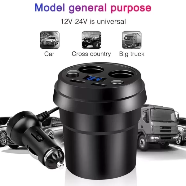 Dual USB Car Charger with Cigarette Lighter Splitter and LED Voltage Display