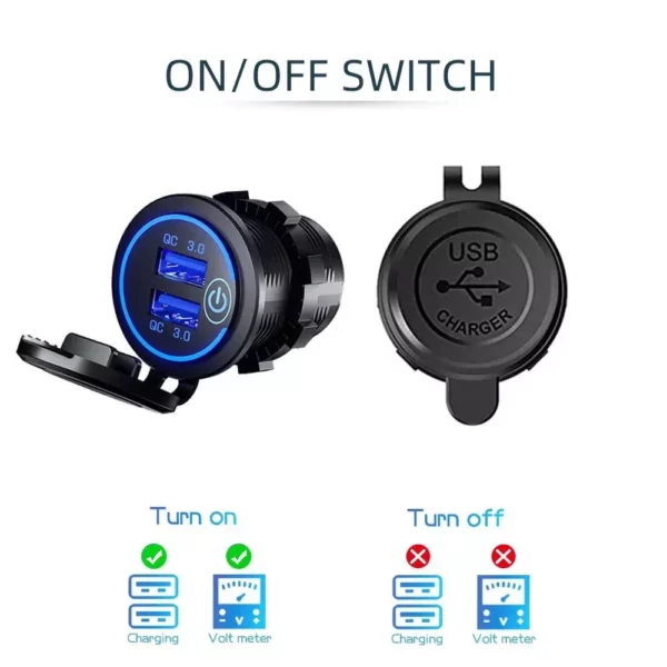 Quick Charge 3.0 Waterproof Dual USB Car Charger with LED Touch Switch