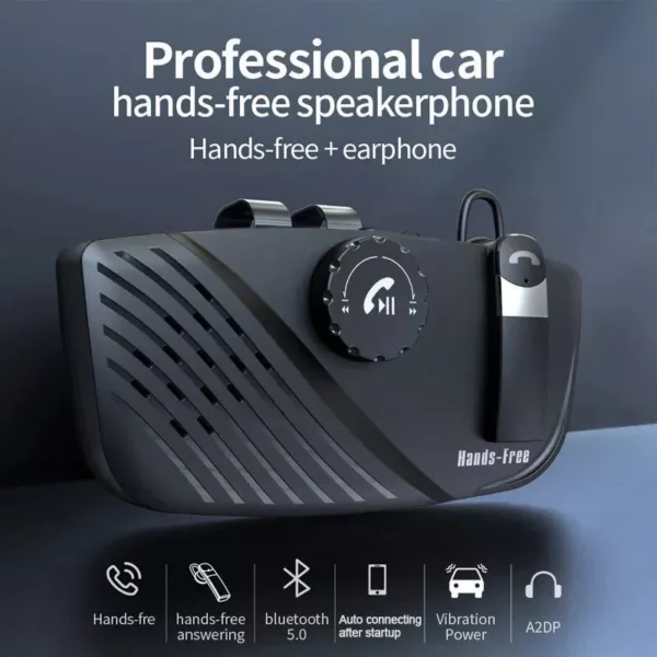 2 in 1 Bluetooth-Compatible Handsfree Speakerphone Car Kit with Earphone Sun Visor - Image 2