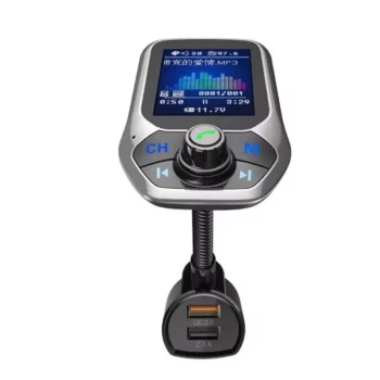 Bluetooth FM Transmitter with 1.8″ Color Display, Handsfree Car Kit & Dual USB Charger