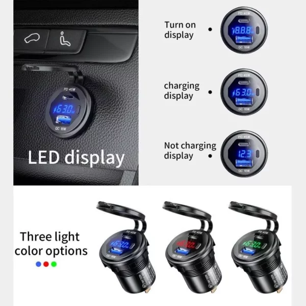 Dual USB Car Charger Socket with Quick Charge 3.0 & Type C