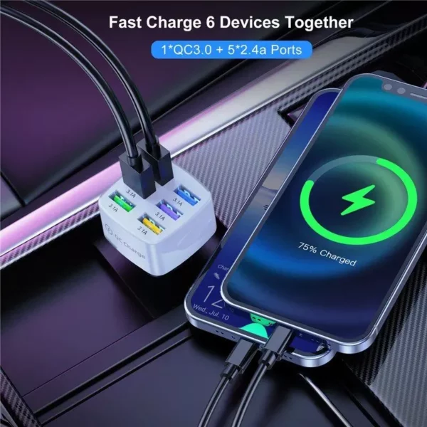 75W Multi-Port Car Charger with Quick Charge 3.0 for Modern Smartphones