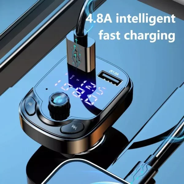 4.8A Dual USB Car Charger Wireless Bluetooth 5.0 FM Transmitter - Image 3