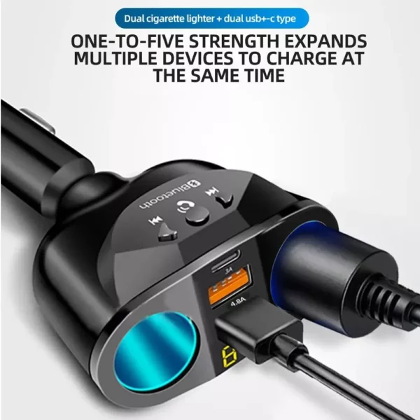 Dual USB Car Charger with LCD Display & Bluetooth FM Transmitter