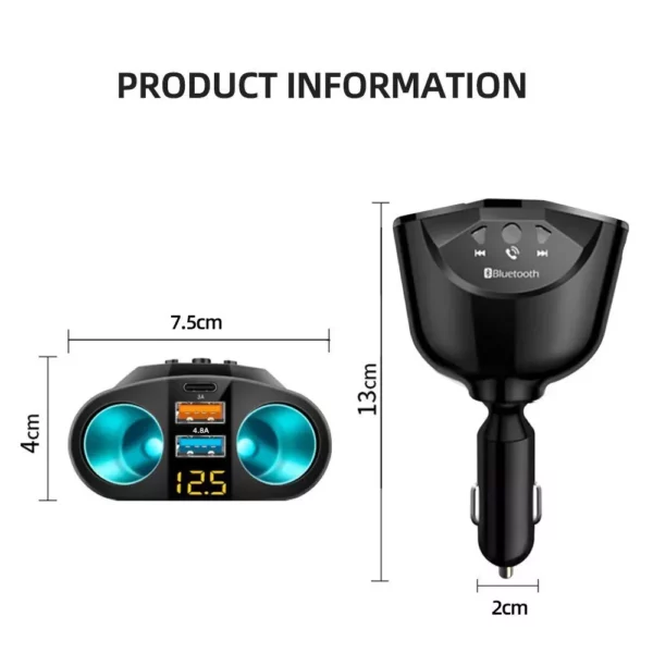 Dual USB Car Charger with LCD Display & Bluetooth FM Transmitter