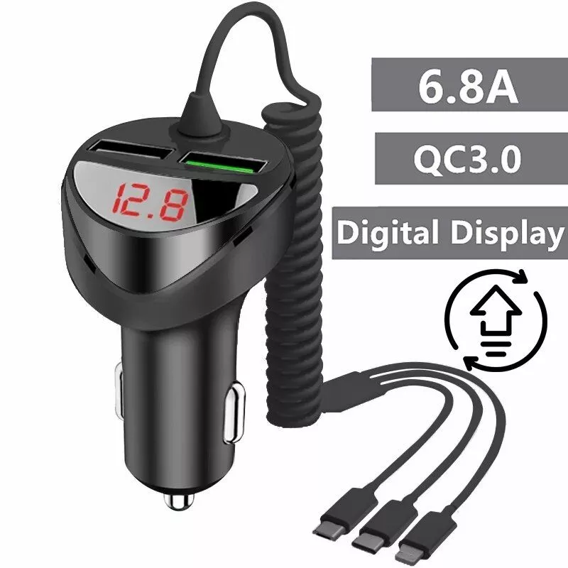 3.0 Quick Car Charger with 3-in-1 Universal USB Cable for Major Smartphone Models