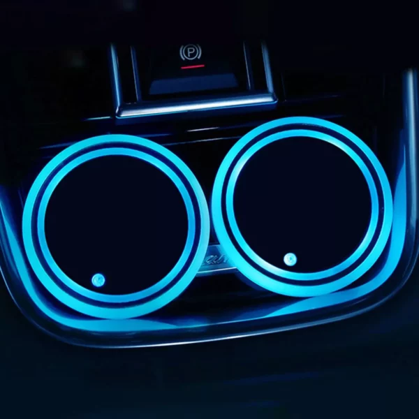 USB-Charged LED Car Coaster with Music Rhythm & 7-Color Atmosphere Lighting