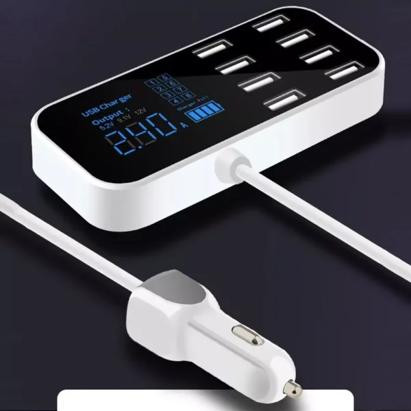 Ultra-Thin 8-Port USB Car Charger with LED Display