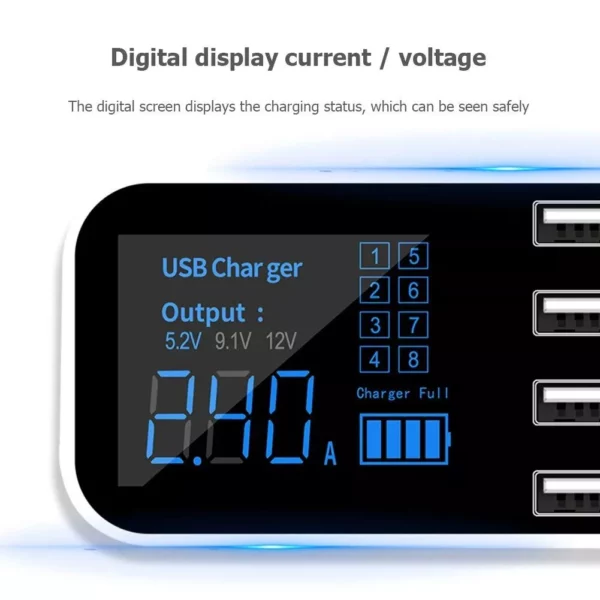 Ultra-Thin 8-Port USB Car Charger with LED Display