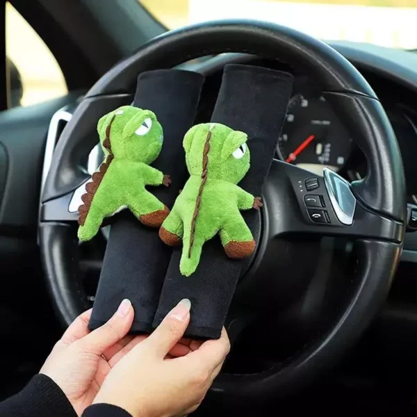 Green Dinosaur Plush Car Seat Belt Cover for Comfort & Style - Image 3