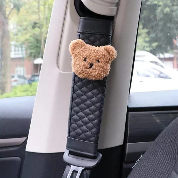 Cute Bear Car Seatbelt Cushion for Kids – Soft Leather Shoulder Strap Pad