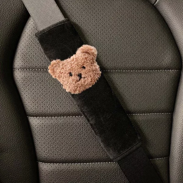 Cute Bear Car Seatbelt Cushion for Kids – Soft Leather Shoulder Strap Pad