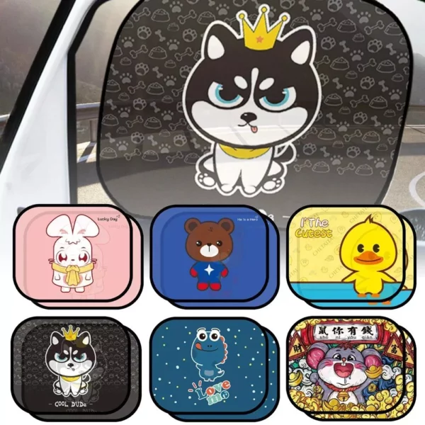 Adorable Animal Cartoon Car Window Sunshades – 2PCS, Universal Fit, Anti-UV, Privacy Protection