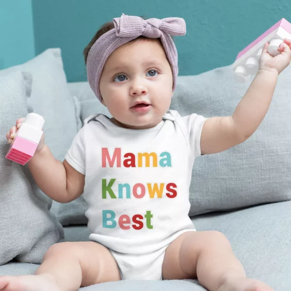 Mama Knows Best Baby Jersey Onesie – Colorful Baby Bodysuit – Cute Baby One-Piece