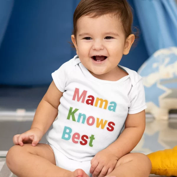 Mama Knows Best Baby Jersey Onesie – Colorful Baby Bodysuit – Cute Baby One-Piece