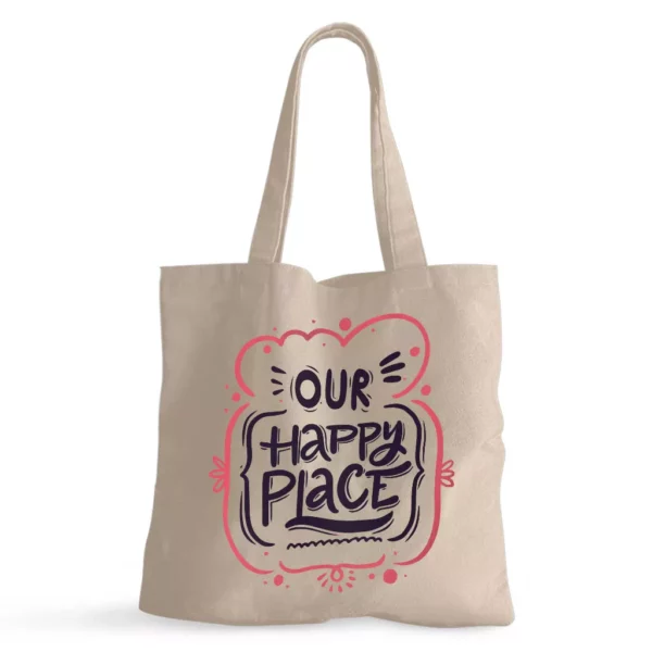 Our Happy Place Small Tote Bag – Themed Shopping Bag – Cool Design Tote Bag