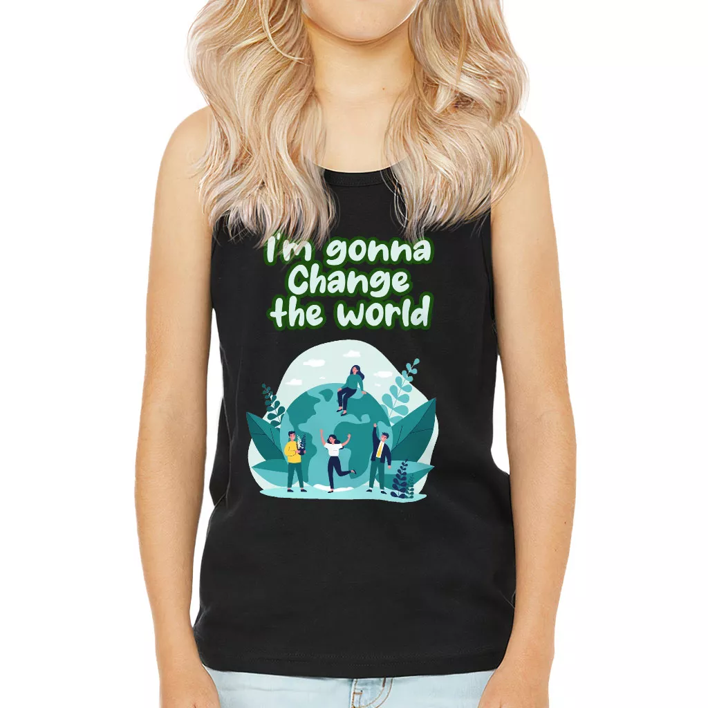 Change the World Kids’ Jersey Tank – Motivational Quotes Sleeveless T-Shirt – Illustration Kids’ Tank Top